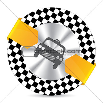 Metallic taxi badge with checkered background