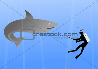 Vector - Diver Shark Fight