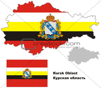 outline map of Kursk Oblast with flag
