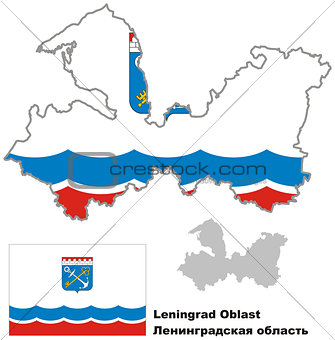 outline map of Leningrad Oblast with flag