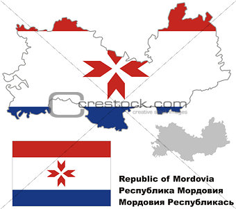 outline map of Mordovia with flag