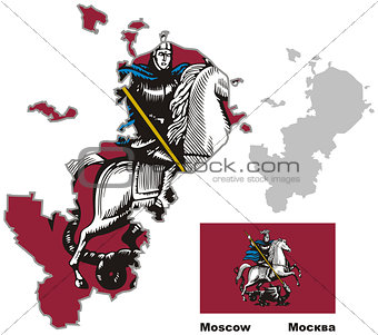 outline map of Moscow with flag