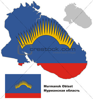 outline map of Murmansk Oblast with flag