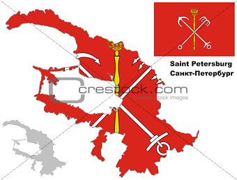 outline map of St. Petersburg with flag