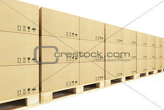 pallets with cardboard boxes