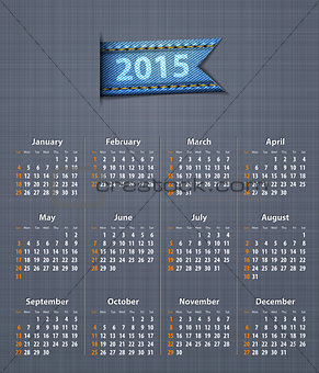 Stylish calendar for 2015 on linen texture
