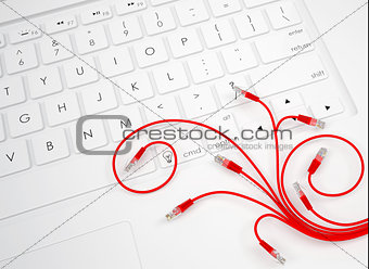 Flower of internet cable on the keyboard