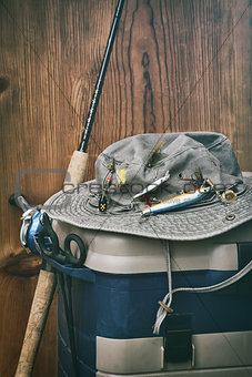 Hat with fishing equipment 