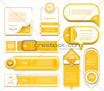 Set of orange vector progress, version, step icons. eps 10