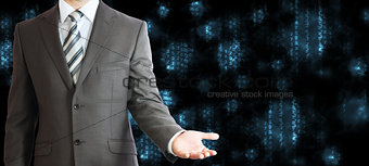 Businessman in a suit. Blue glowing figures