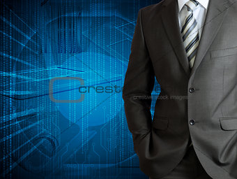 Businessman with background of glowing lines