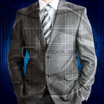 Businessman with background of glowing lines