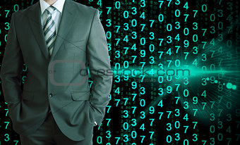 Businessman in a suit. Glowing figures