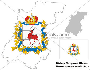 outline map of Nizhny Novgorod Oblast with flag