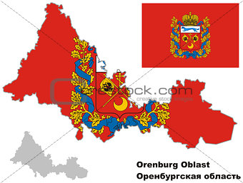 outline map of Orenburg Oblast with flag