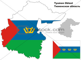 outline map of Tyumen Oblast with flag