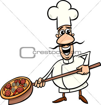 italian cook with pizza cartoon illustration