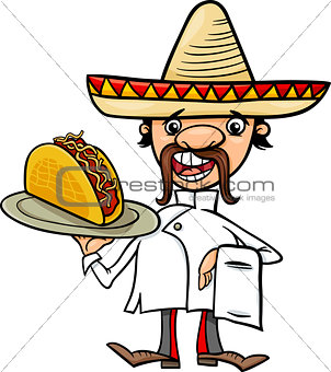 mexican chef with taco cartoon illustration