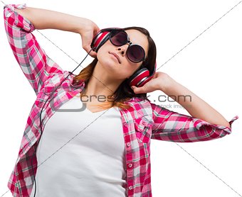 Casual brunette listening to music