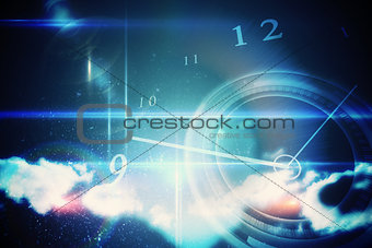 Blue glowing technology design with clock