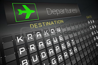 Black departures board for eastern european cities