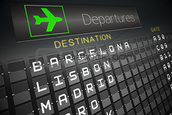 Black departures board for european cities