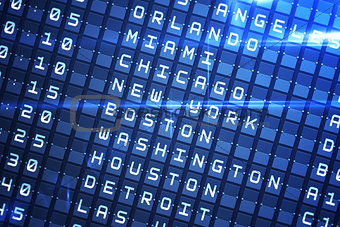 Blue departures board for major usa cities