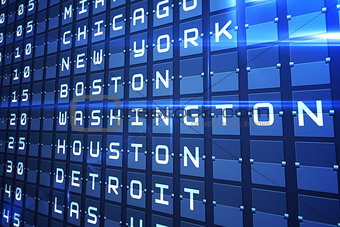Blue departures board for major usa cities