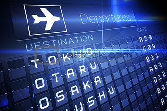 Blue departures board for major asian cities