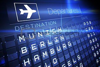 Blue departures board for german cities