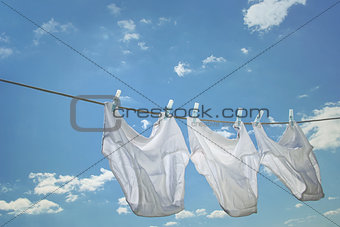 Men's underwear hanging on clothesline