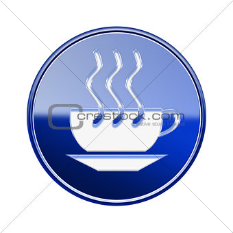 Coffee cup icon glossy blue, isolated on white background