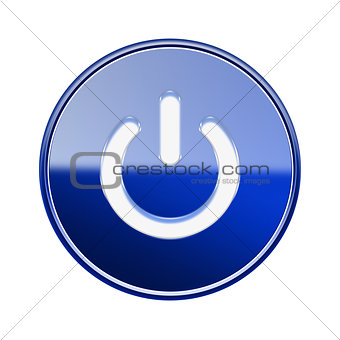 Power button icon glossy blue, isolated on white background
