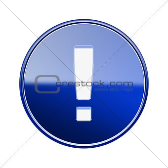 Exclamation symbol icon glossy blue, isolated on white backgroun
