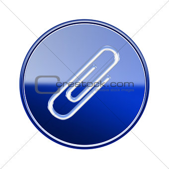 Paper clip icon glossy blue, isolated on white background
