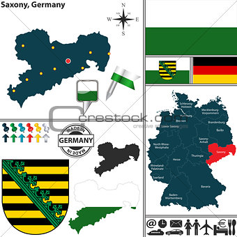 Map of Saxony, Germany