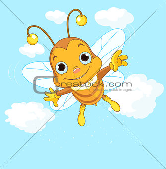 Cute Bee flying in the sky