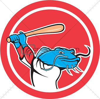 Catfish Baseball Player Batting Cartoon