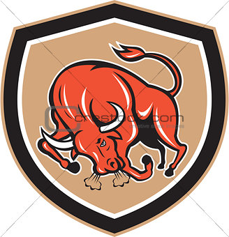 Angry Bull Charging Shield Cartoon