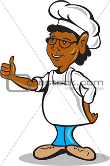 African American Chef Cook Thumbs Up Cartoon