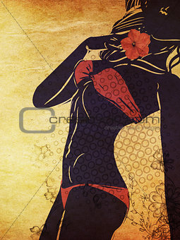 Grunge red bikini detailed silhouette
