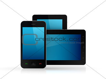 Modern tablet pc and mobile phone.