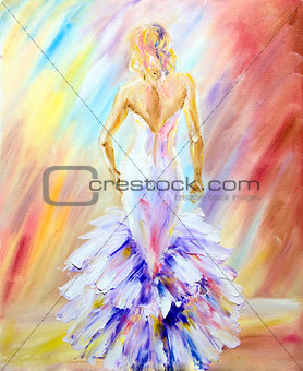 Beautiful woman at the ball. Oil painting.
