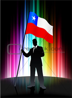 Chile Flag with Businessman on Abstract Spectrum Background
