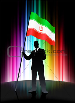 Iran Flag with Businessman on Abstract Spectrum Background