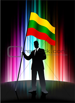 Lithuania Flag with Businessman on Abstract Spectrum Background