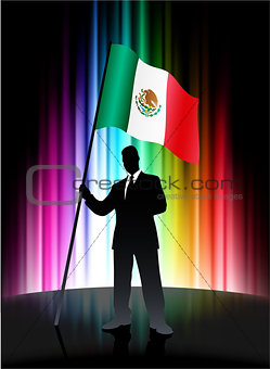 Mexico Flag with Businessman on Abstract Spectrum Background