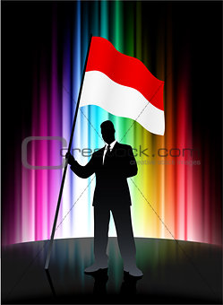 Monaco Flag with Businessman on Abstract Spectrum Background