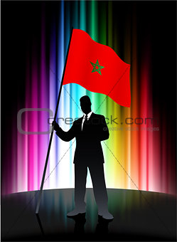 Morocco Flag with Businessman on Abstract Spectrum Background
