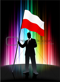 Poland Flag with Businessman on Abstract Spectrum Background